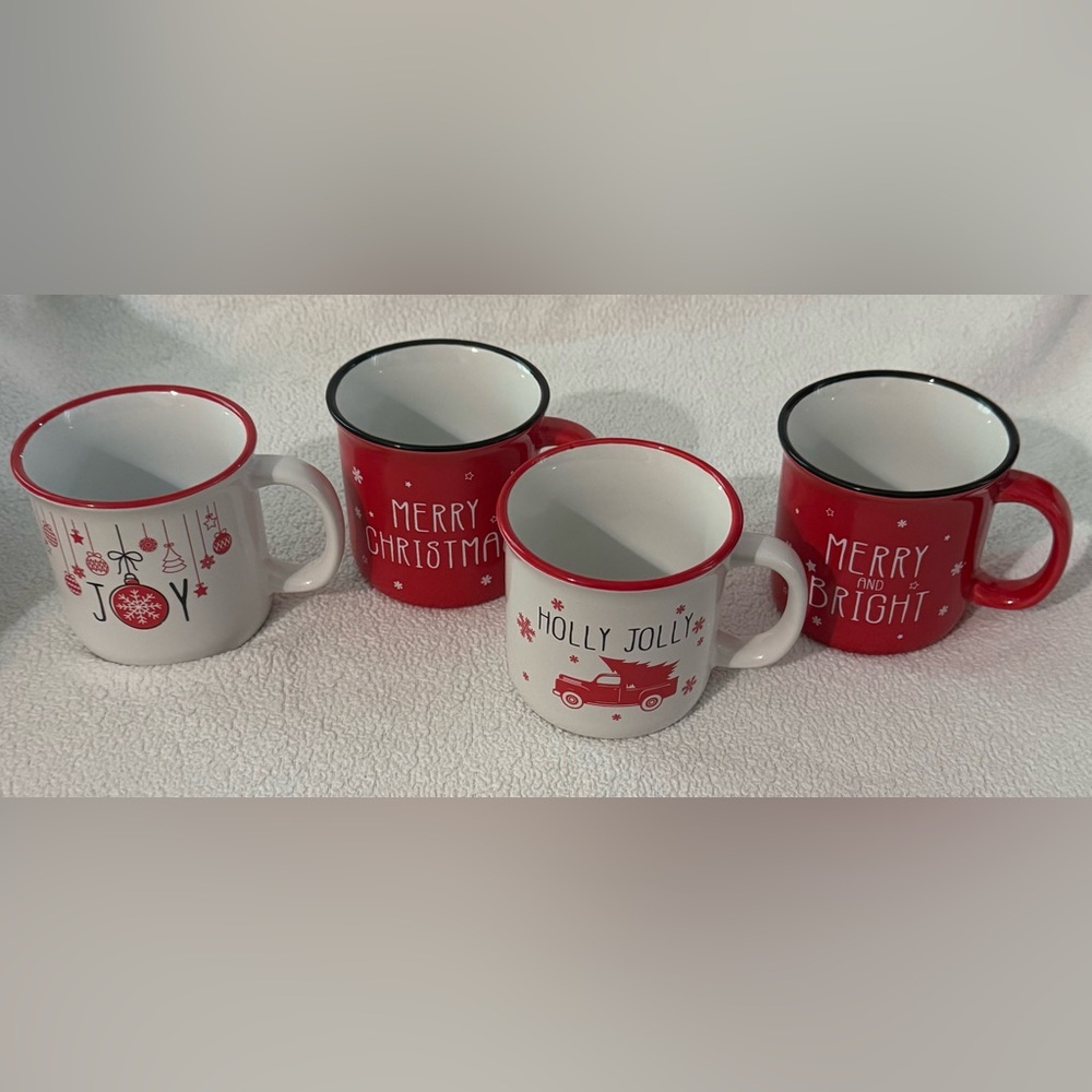 Festive Holiday Mug Set - Red and White